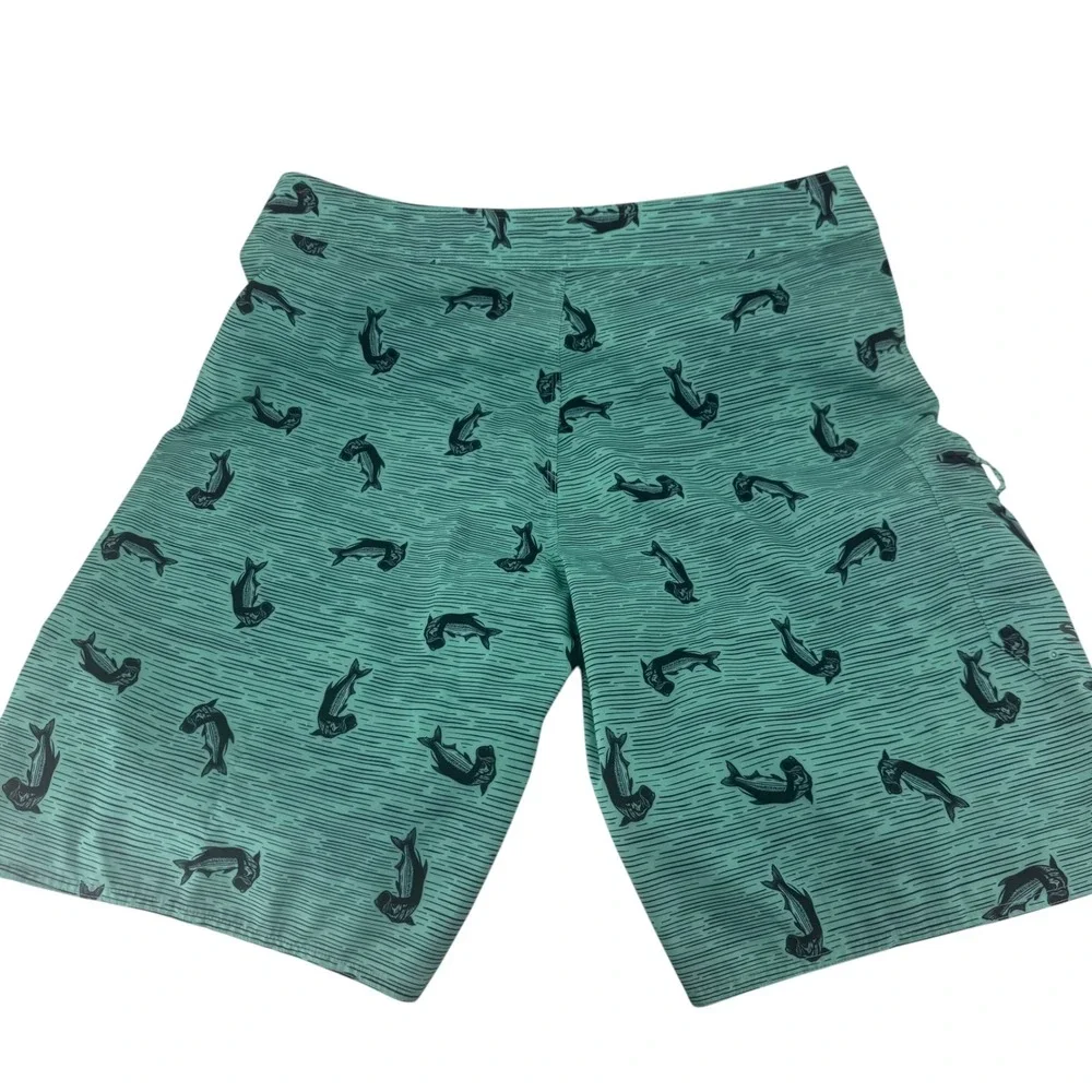 Simms Fishing Products Mens 36 Teal Tarpon Print Board Shorts Swim Trunks Pocket